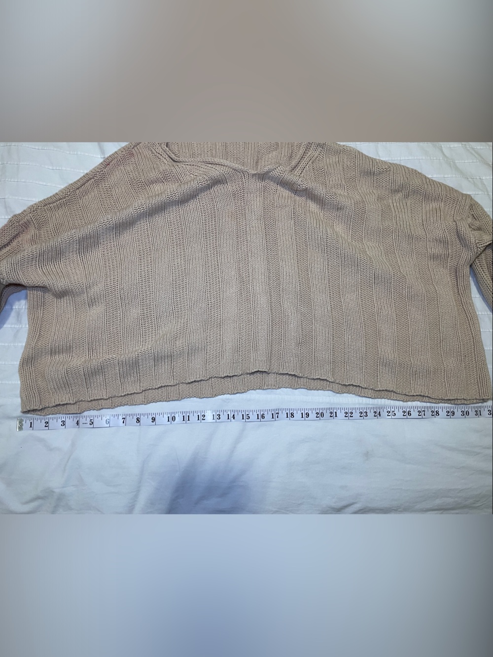 ZARA Taupe Ribbed Crew Neck Knit Sweater Large - Picture 4 of 7